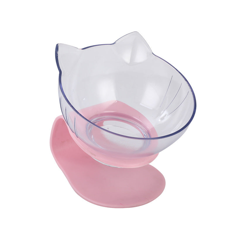 Inclined Cat Bowl with Ear Design – Transparent Oblique Mouth Single Pet Feeding Bowl