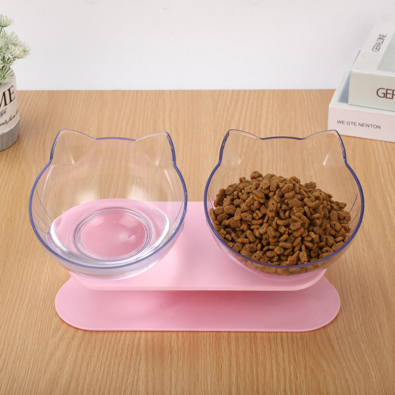 Inclined Cat Bowl with Ear Design – Transparent Oblique Mouth Single Pet Feeding Bowl
