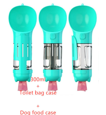 3-in-1 Dog & Cat Water Bottle – Portable Feeder, Bowl & Garbage Bag Dispenser for Travel