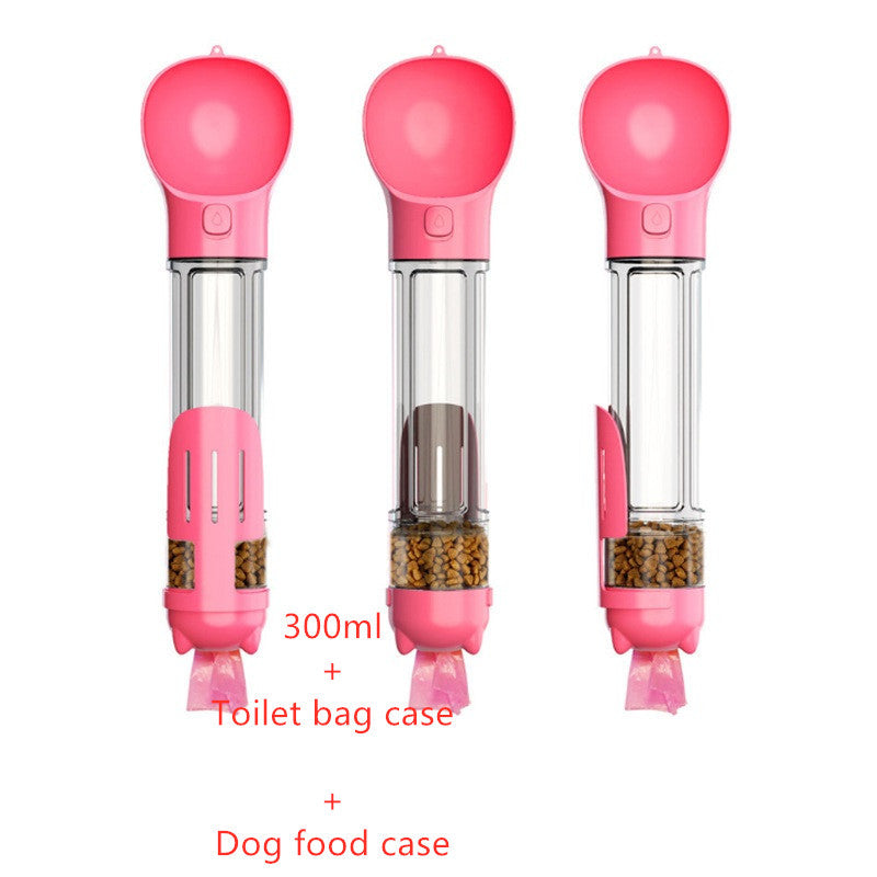 3-in-1 Dog & Cat Water Bottle – Portable Feeder, Bowl & Garbage Bag Dispenser for Travel