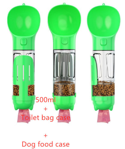 3-in-1 Dog & Cat Water Bottle – Portable Feeder, Bowl & Garbage Bag Dispenser for Travel