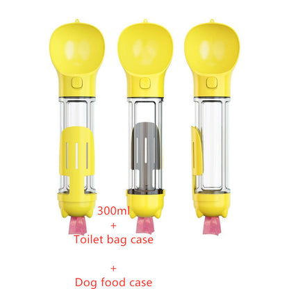 3-in-1 Dog & Cat Water Bottle – Portable Feeder, Bowl & Garbage Bag Dispenser for Travel