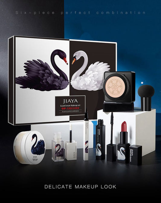 Black & White Swan Makeup Set – Cushion BB Cream, Powder & Lipstick