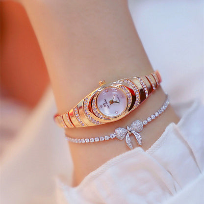 Ladies Gold Diamond Watch – Full Rhinestone Bracelet