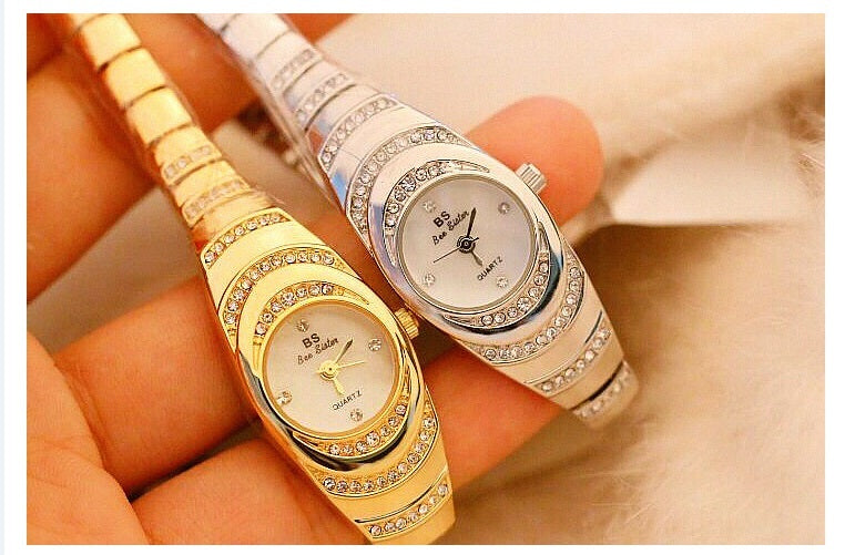 Ladies Gold Diamond Watch – Full Rhinestone Bracelet