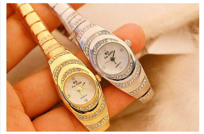 Ladies Gold Diamond Watch – Full Rhinestone Bracelet