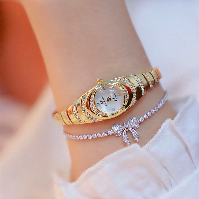 Ladies Gold Diamond Watch – Full Rhinestone Bracelet