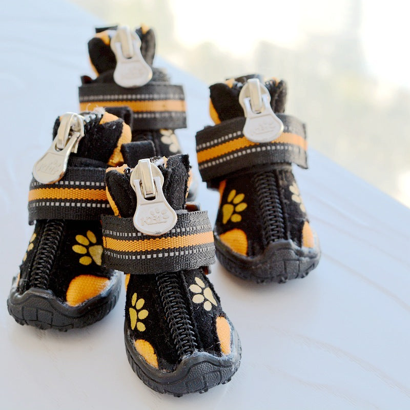 Suede Cotton Dog Shoes – Printed Winter Boots for Medium & Large Dogs