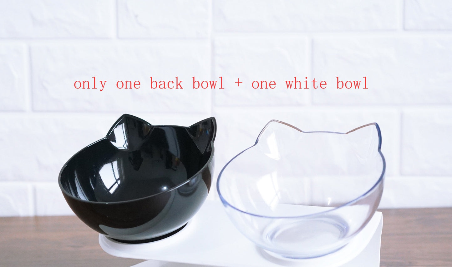 Inclined Cat Bowl with Ear Design – Transparent Oblique Mouth Single Pet Feeding Bowl