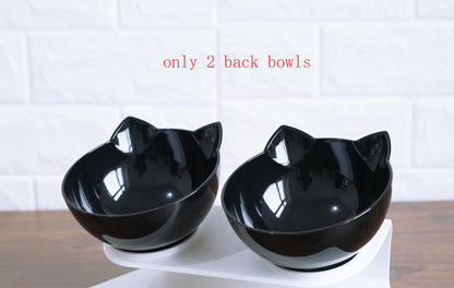 Inclined Cat Bowl with Ear Design – Transparent Oblique Mouth Single Pet Feeding Bowl
