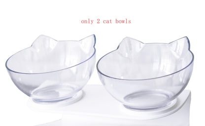 Inclined Cat Bowl with Ear Design – Transparent Oblique Mouth Single Pet Feeding Bowl