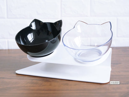 Inclined Cat Bowl with Ear Design – Transparent Oblique Mouth Single Pet Feeding Bowl