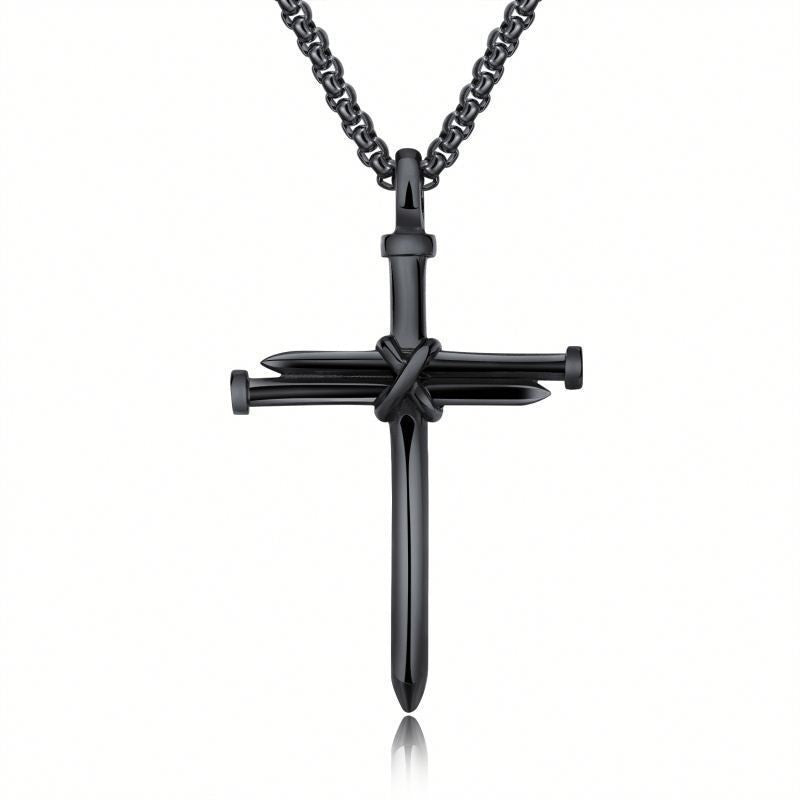 Steel Black & Gold Cross Unisex Necklace – Jewelry Gift