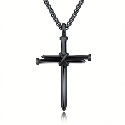 Steel Black & Gold Cross Unisex Necklace – Jewelry Gift