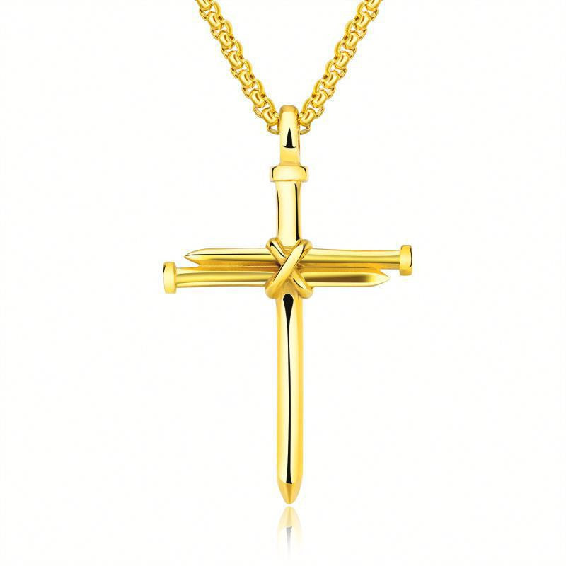 Steel Black & Gold Cross Unisex Necklace – Jewelry Gift