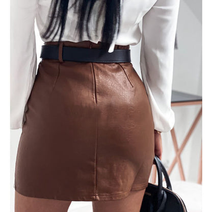 Elegant Rivet PU Leather Skirt