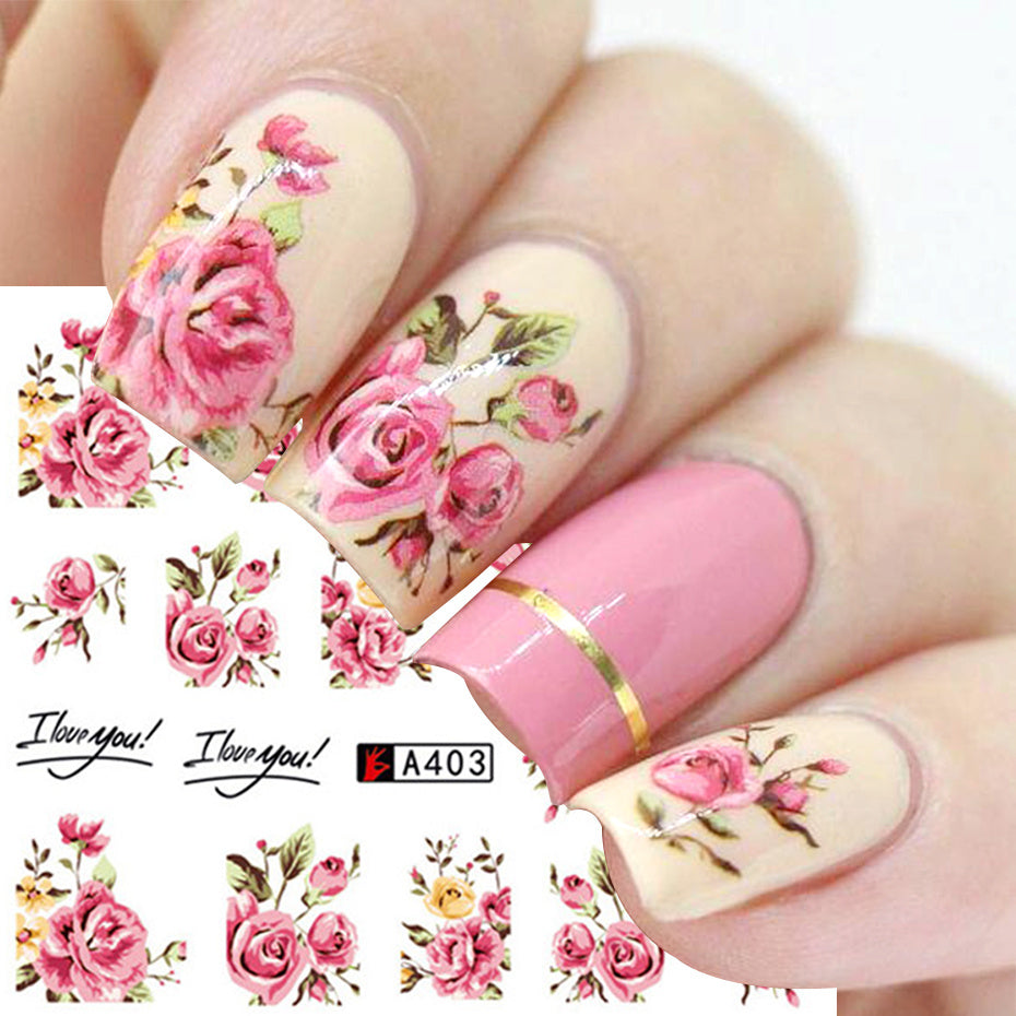 Rose Nail Stickers – Red Flower, Bowknot & Lace Eco-Friendly Nail Art Appliques