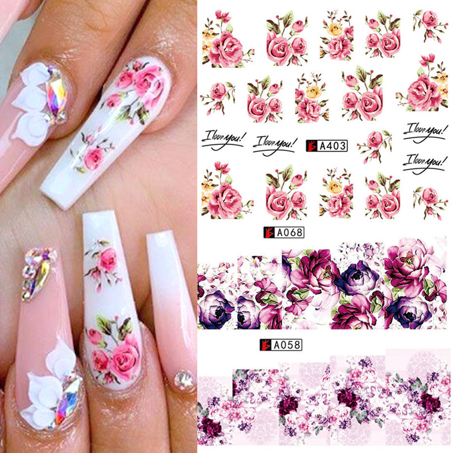 Rose Nail Stickers – Red Flower, Bowknot & Lace Eco-Friendly Nail Art Appliques