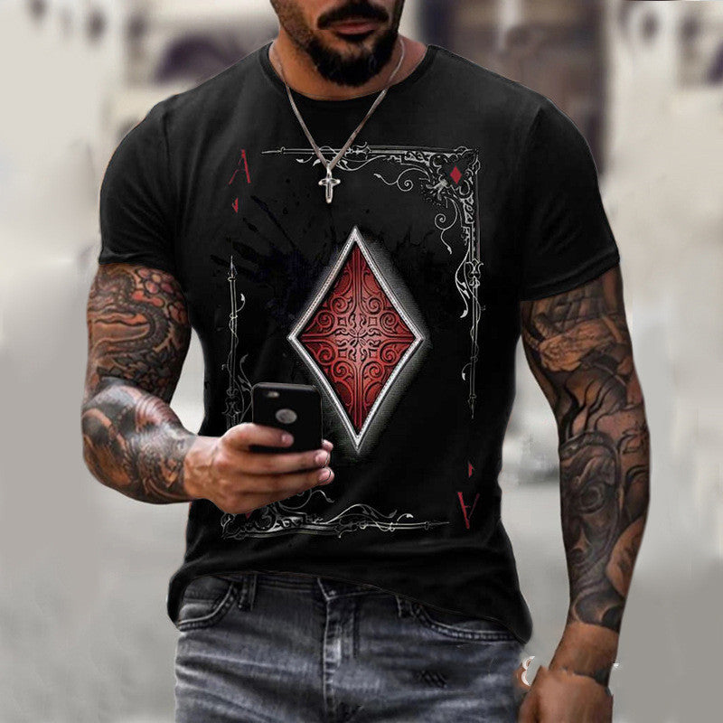 Men’s Printed T-Shirt – Playing Card Design Casual Top