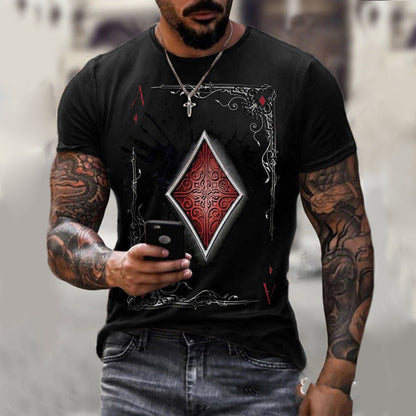 Men’s Printed T-Shirt – Playing Card Design Casual Top