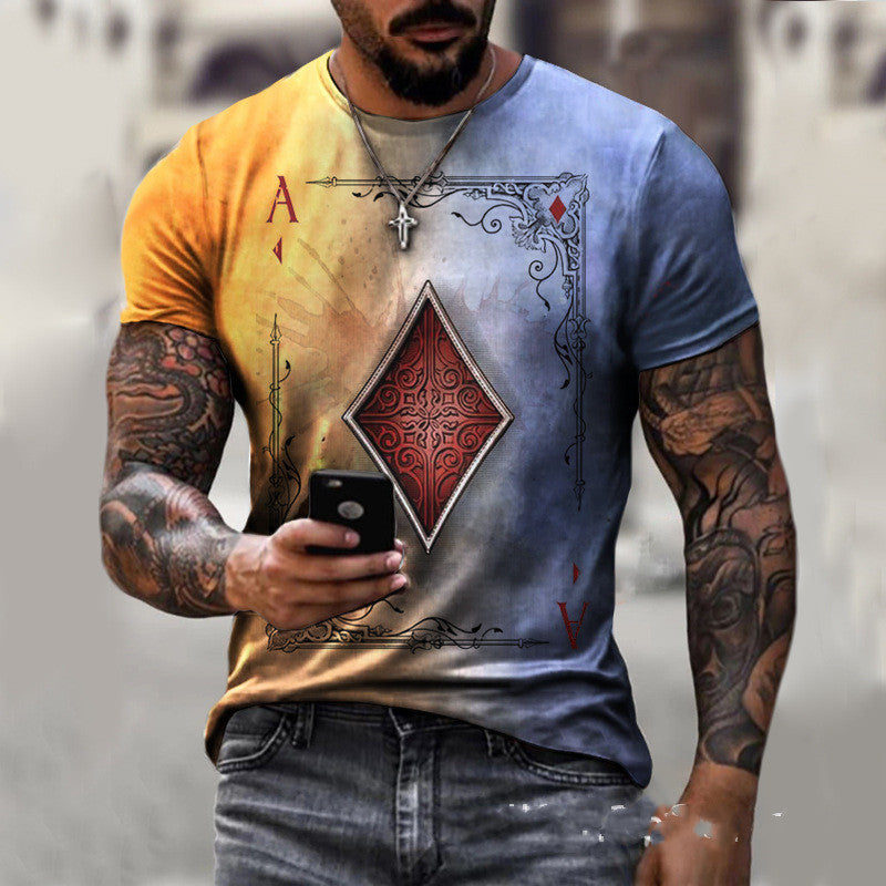 Men’s Printed T-Shirt – Playing Card Design Casual Top