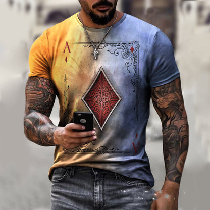 Men’s Printed T-Shirt – Playing Card Design Casual Top