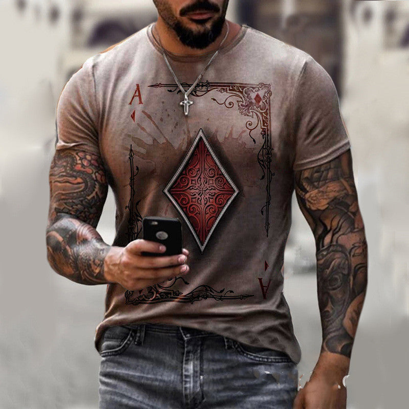Men’s Printed T-Shirt – Playing Card Design Casual Top
