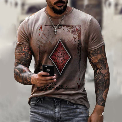 Men’s Printed T-Shirt – Playing Card Design Casual Top