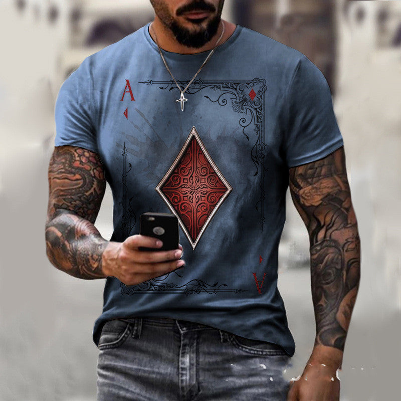 Men’s Printed T-Shirt – Playing Card Design Casual Top