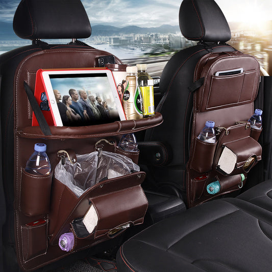 PU Leather Car Seat Organizer – Waterproof Backseat Storage Bag with Tray