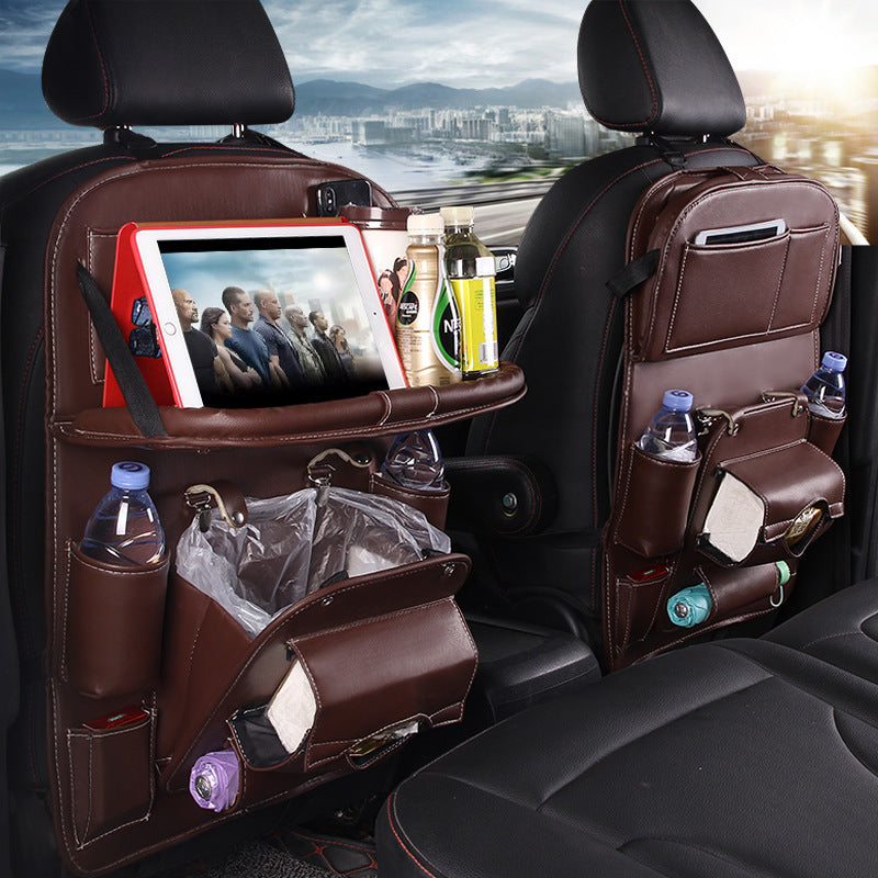 PU Leather Car Seat Organizer – Waterproof Backseat Storage Bag with Tray