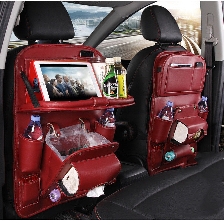 PU Leather Car Seat Organizer – Waterproof Backseat Storage Bag with Tray
