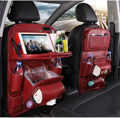 PU Leather Car Seat Organizer – Waterproof Backseat Storage Bag with Tray