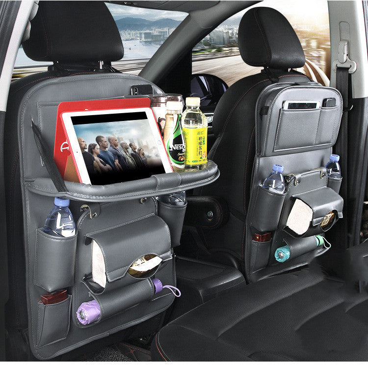 PU Leather Car Seat Organizer – Waterproof Backseat Storage Bag with Tray