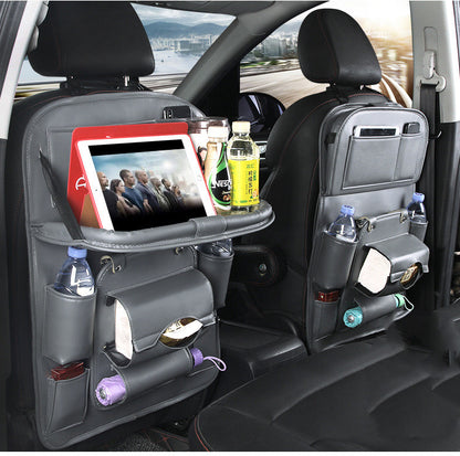 PU Leather Car Seat Organizer – Waterproof Backseat Storage Bag with Tray