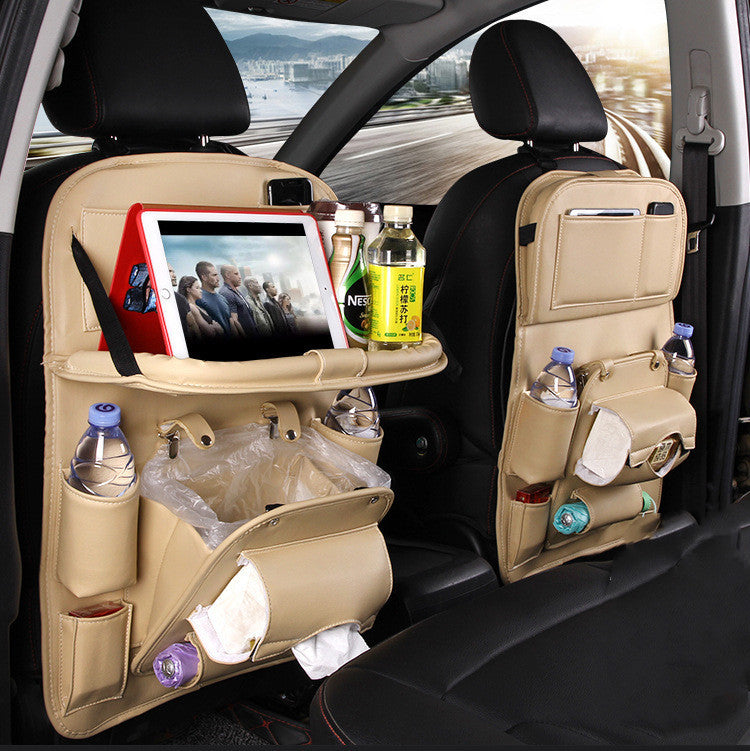 PU Leather Car Seat Organizer – Waterproof Backseat Storage Bag with Tray