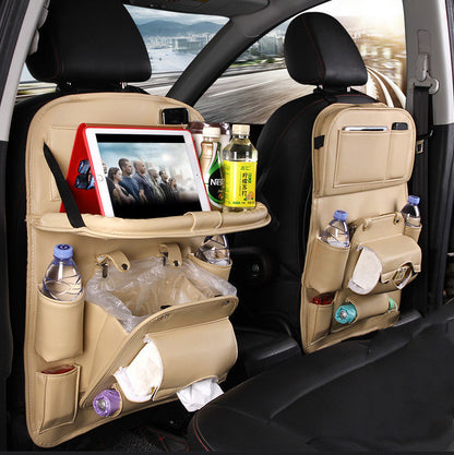 PU Leather Car Seat Organizer – Waterproof Backseat Storage Bag with Tray