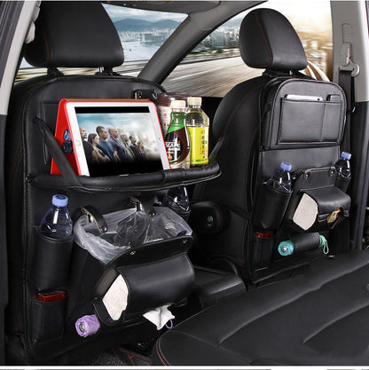 PU Leather Car Seat Organizer – Waterproof Backseat Storage Bag with Tray