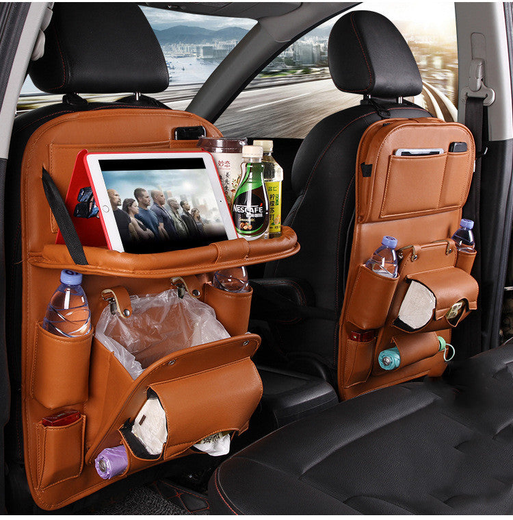 PU Leather Car Seat Organizer – Waterproof Backseat Storage Bag with Tray