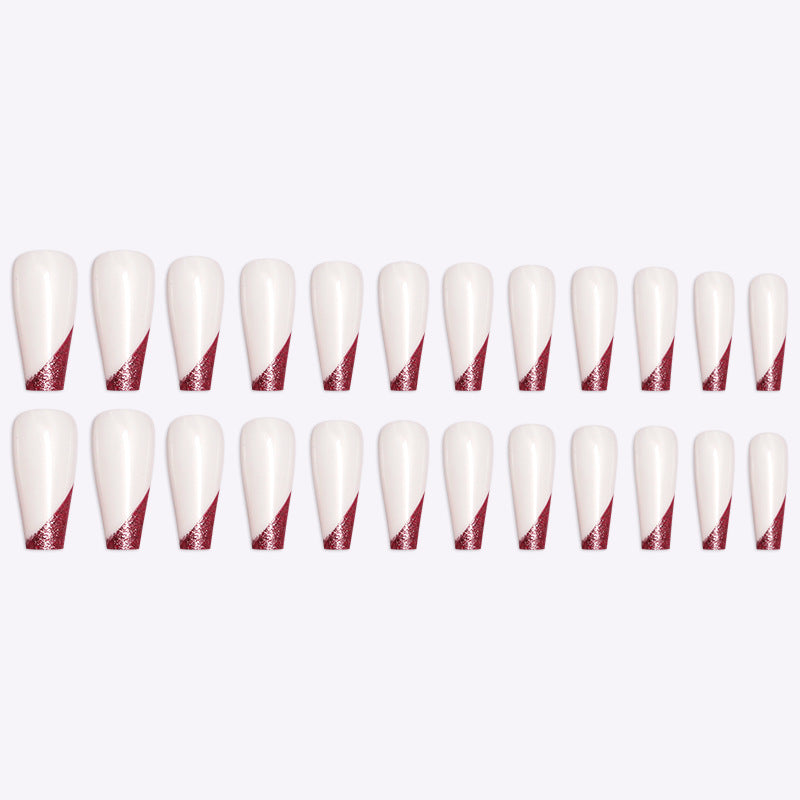 Rose Gold French Manicure False Nails – Long Ballet Press On Nails with Beveled Edge (Boxed)