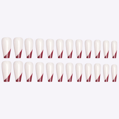 Rose Gold French Manicure False Nails – Long Ballet Press On Nails with Beveled Edge (Boxed)