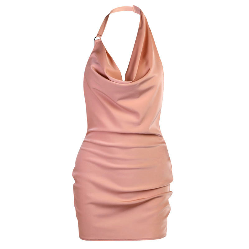 Women's Satin V-Neck Backless Mini Party Dress
