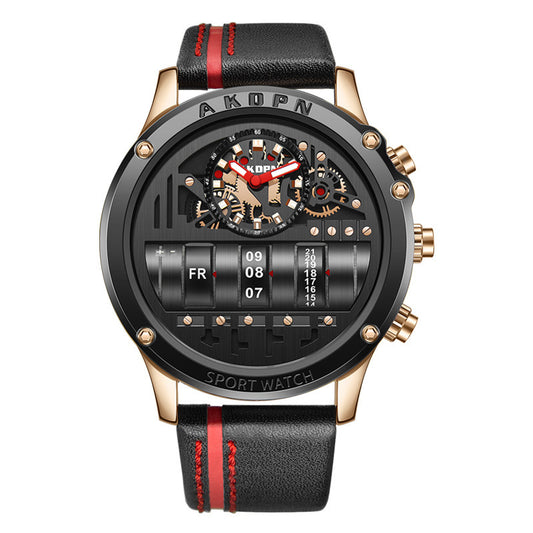Unique Leather Watch Black Silver