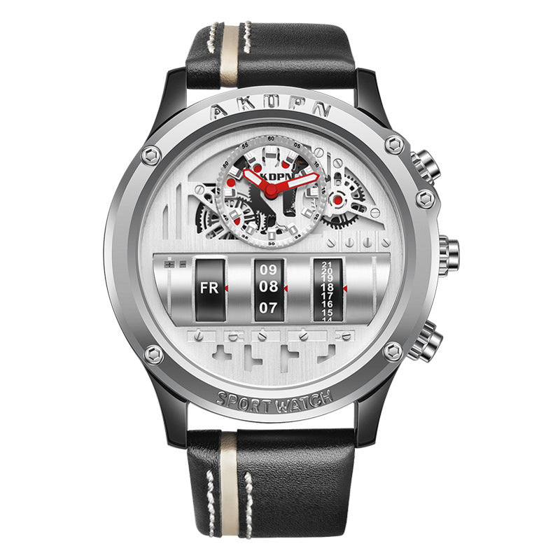 Unique Leather Watch Black Silver