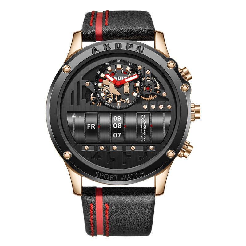 Unique Leather Watch Black Silver