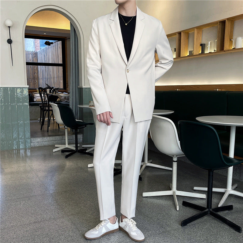 Men’s White Casual Suit Set – Summer Thin Loose Fit