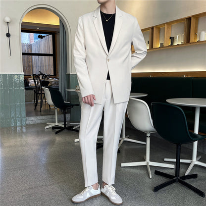 Men’s White Casual Suit Set – Summer Thin Loose Fit