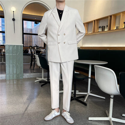 Men’s White Casual Suit Set – Summer Thin Loose Fit