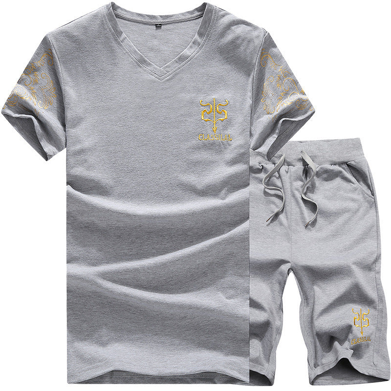 Men’s Plus Size Round Neck Sports T-Shirt & Shorts Set – Short Sleeve Two-Piece Suit