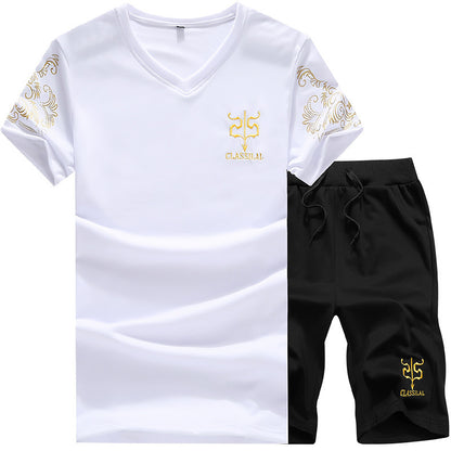 Men’s Plus Size Round Neck Sports T-Shirt & Shorts Set – Short Sleeve Two-Piece Suit